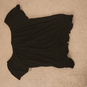 Black silk off the should t-shirt